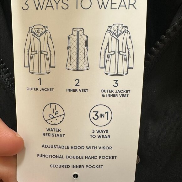 Lands' End Women's 3-in-1 Systems Jacket & Vest Size L Black Water Resistant NEW - Picture 12 of 15